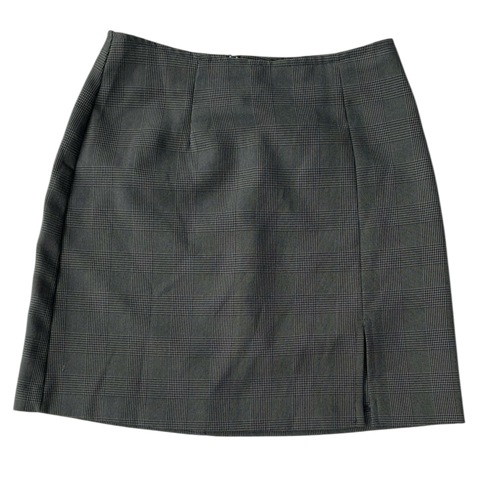 WRAPPER WOMENS GRAY PLAID MINI SKIRT WITH SPLIT SIZE 7/8